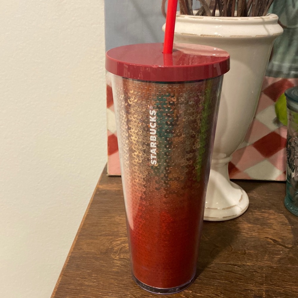 Starbucks Venti red/gold sequin tumbler 24oz